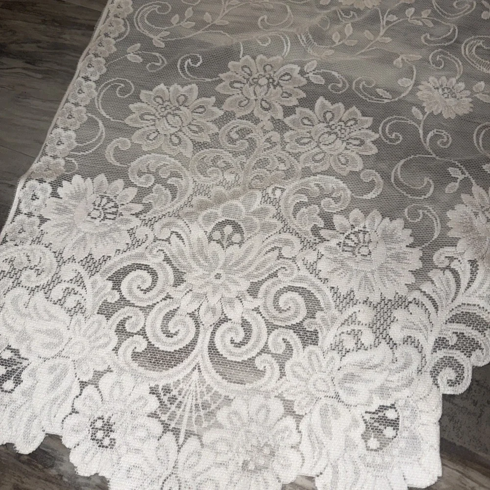 Set Of 2 White Sheer Lace Valance Curtains 38X31 Each Cottage County Floral